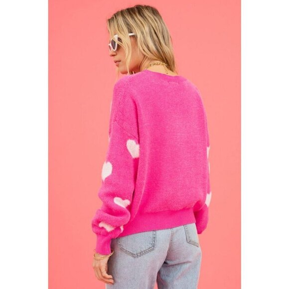 NWT CANDY Pink & White Heart Pink Pullover Sweater Knit - Picture 3 of 5